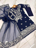 Embroidere Organza Suit Set For Women - 3 pcs in blue