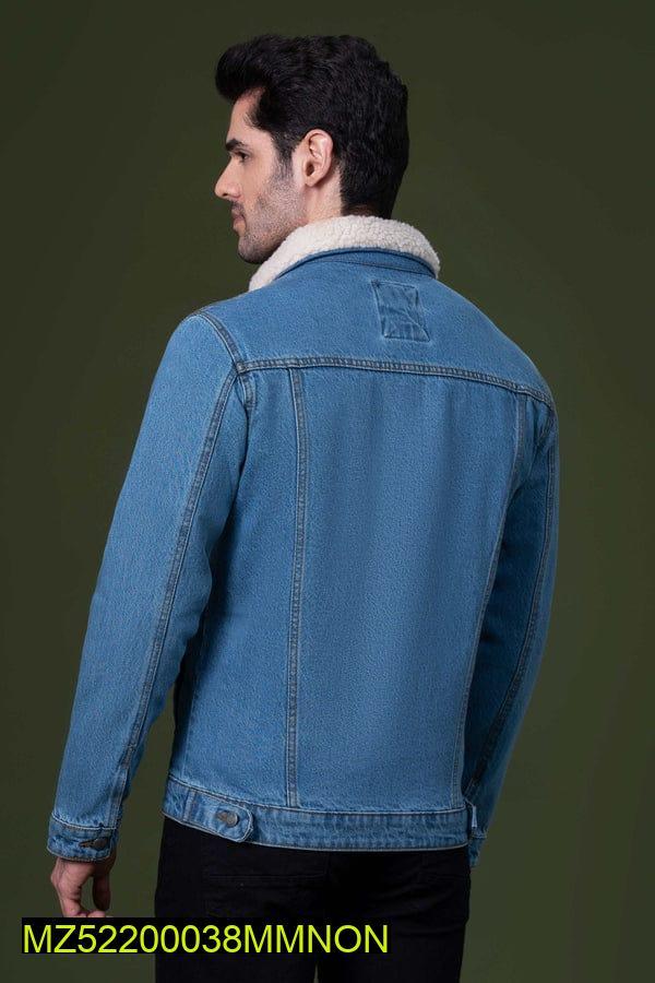 1 Pc Men s Stitched Denim Fur Jacket