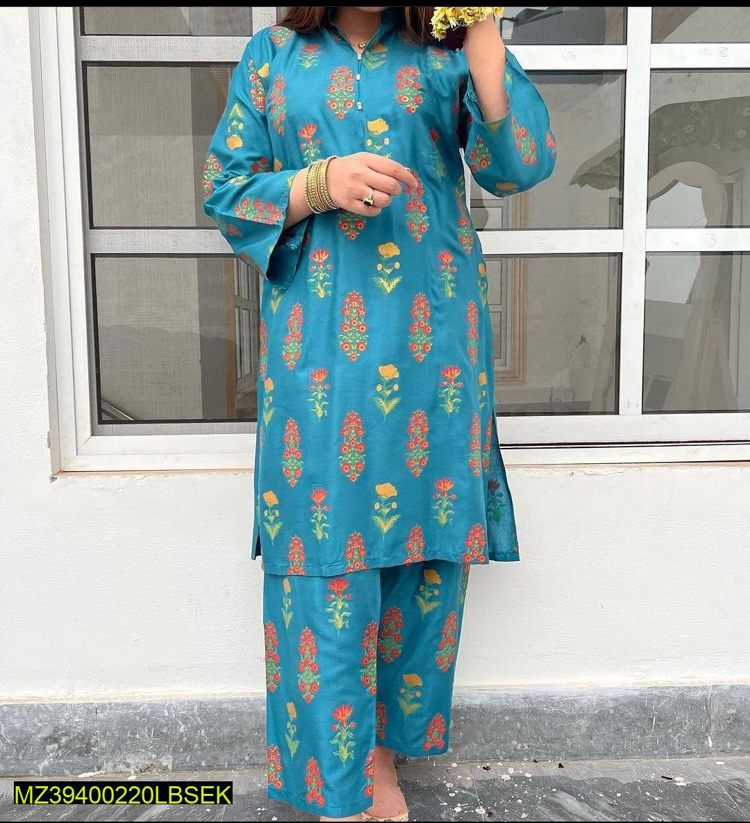 2 Pcs Women s Stitched Linen Printed Suit