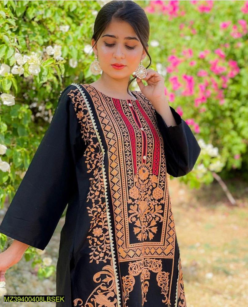 2 Pcs Women s Stitched Linen Embroidered